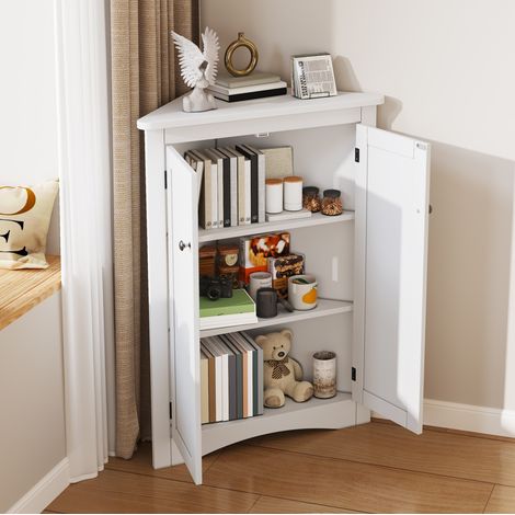 Armadio angolare bagno 61.5x61.5x80 cm bianco in MDF laccato con 2 ante e 3 livelli (1/5)