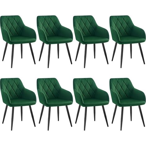 WOLTU Juego de 8 Sillas de Comedor Con Patas Metálicas Para Comedor, de Terciopelo Verde Oscuro (1/5)