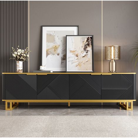 TV-Schrank 160x37.5x48 cm schwarz aus MDF mit geometrischen Türen und Kabeldurchführung (1/5)