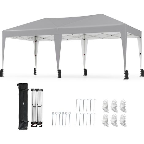 COSTWAY Gazebo Pop-up da Esterno 590 x 300 cm, Gazebo Regolabile in Altezza con Borsa con Ruote, Picchetti, Ancoraggi, Corde Antivento e Sacchi di Sabbia, Tenda Pieghevole per Campeggio (Grigio) (1/5)