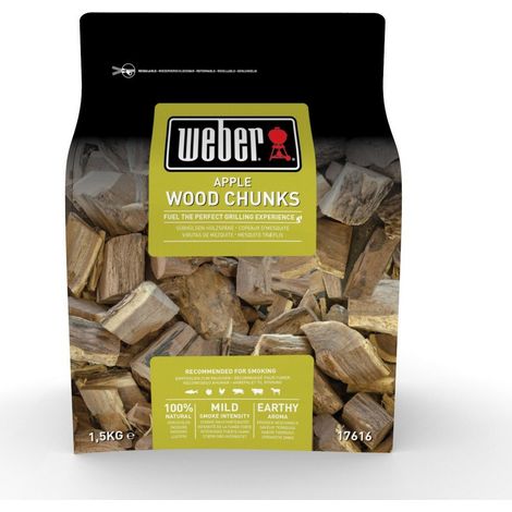 Weber 17616 Pezzi di Legna per Affumicatura Melo 1,5 Kg Aroma Dolce Pollame Maiale Pesce Verdure colore Legno