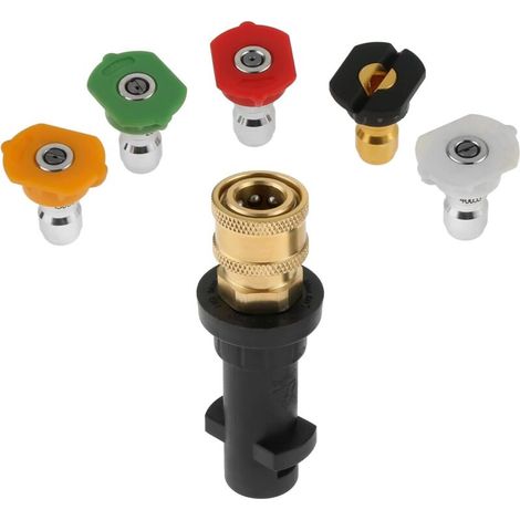 Raccord femelle à connexion rapide de 6,35 mm avec buse de pulvérisation pour nettoyeur haute pression, adaptateur à connexion rapide avec 5 buses de nettoyeur haute pression multi-degrés pour