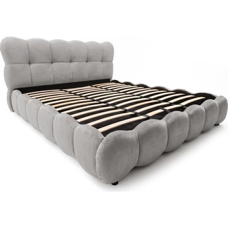 Lit-coffre design boule Bilbola avec sommier relevable 180x200cm Velours Gris (1/5)