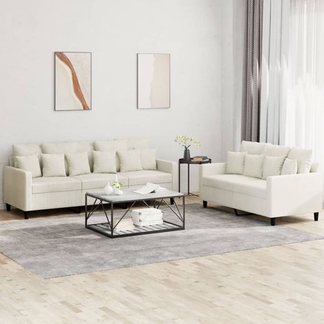 vidaXL Ensemble de canapés 2 pcs avec coussins Crème Velours (1/5)