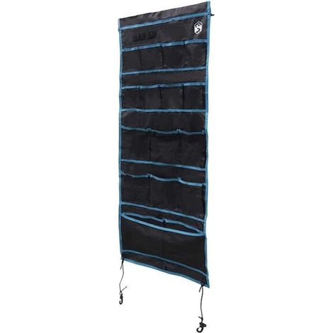 Un sac de rangement avec des compartiments de rangement noirs et bleus, mesurant 125 x 48 cm, en tissu Oxford. (1/4)