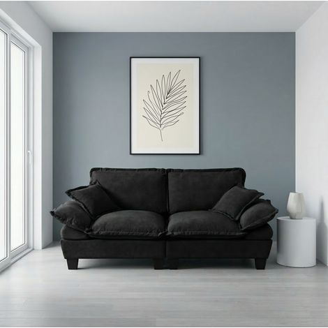 Divano 194x82x90 cm nero in chenille a 2 posti con braccioli rimovibili e schiuma ad alta densità (1/5)
