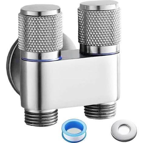 Robinet à deux voies avec 1 entrée et 2 sorties, comprenant une douchette de toilette, kit de douchette à deux voies G1/2, pour la toilette intime et le soin des animaux, couleur argent. (1/5)
