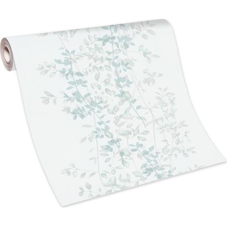 Papier peint motif floral bleu & gris salon | Tapisserie intissé couleur pastel idéal chambre adulte | Papier peint fleuri intissé (1/5)