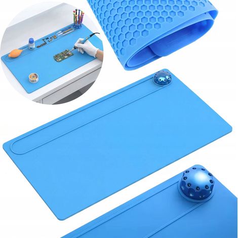 Tappetino per saldatura in silicone ESD 825x370 mm blu con organizer, antistatico, resistente a 500°C, tappetino per servizi elettronici GSM