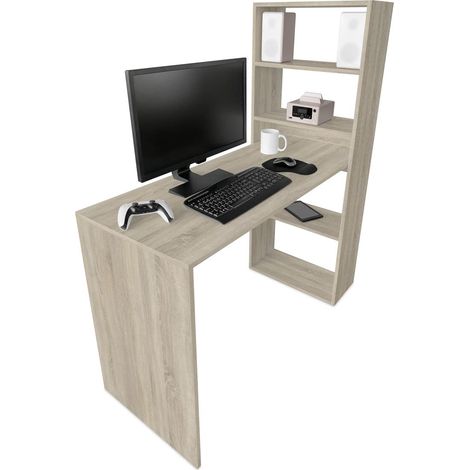 Bureau avec étagère, Tables pour Ordinateur, Couleur Cambria, Pratique et Fonctionnel, Dimensions : 122 cm (Largeur) x 53,2 cm (Profondeur) x 140 cm (Hauteur) (1/5)