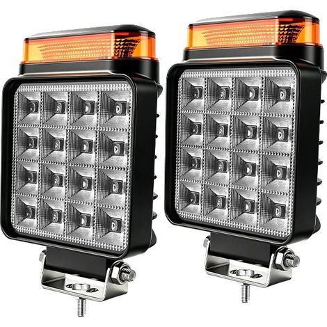 Faro da lavoro, lampeggiante ambra, supporto regolabile, 2 strobo con 16 LED (1/2)