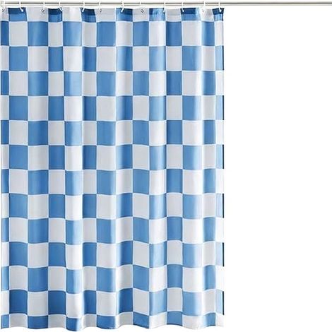 Cortina de ducha a cuadros - Estampado vintage a cuadros - Lavable a máquina - Azul - 180 x 180 cm (1/5)