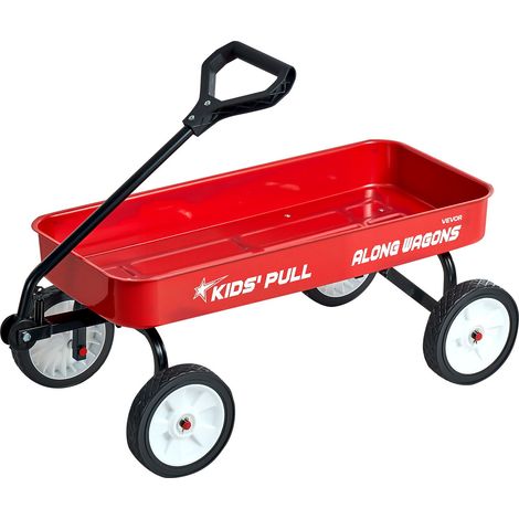 Chariot à Tirer Enfants 101 cm Chariot Tout-terrain Tout-petits Métal, Charge 80 kg, pour Cadeau d'Anniversaire Enfants, Jardinage, Plage, Camping, Aventures en Plein Air, avec Poignée, Rouge (1/5)
