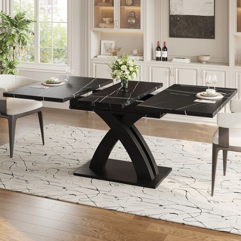 Table à manger extensible 120 à 160 x 80 x 76 cm en MDF et métal noire OKMYHOME (1/5)