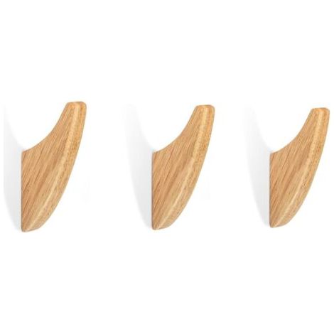 PA Neue Holz-Wandhaken, Holz-Kleiderhaken, natürliches massives schwarzes Walnussholz und Gummibaumholz, dekorative Wandhaken zum Aufhängen von Mänteln, Handtüchern, Hüten (Gummiholz, 3 Stück) (1/4)