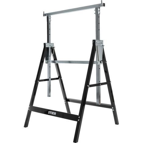 STIER Teleskop-Arbeitsbock, Tragkraft 200 kg, Unterstellbock höhenverstellbar 82 - 130 cm, aus Stahl-Vierkantrohr, kratzfeste Kunststoffbeschichtung, mit Rasthaken gegen Verrutschen (1/5)