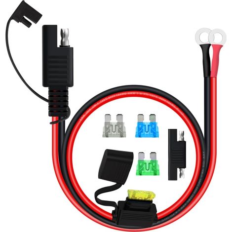 Connecteur SAE pour Chargeur de Batterie de Moto 12V 24V Câble Connecteur SAE vers O Ring 10AWG avec Fusible 15A 20A 25A 30A pour Charger la Batterie de Moto de Voiture (0.6 m) (1/5)