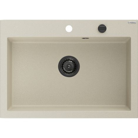 Mexen Elix évier en granit 1 bac 700 x 500 mm, beige, siphon noir - 6526701005-69-B (1/5)