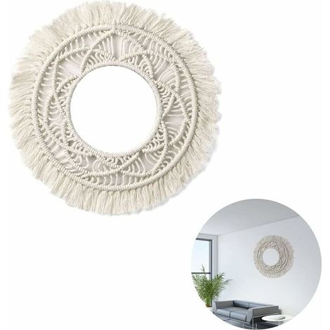 royaluxe- Tenture murale en macramé ronde tapisserie murale tissée à la main pour décoration murale pour salon chambre (style B) (1/5)