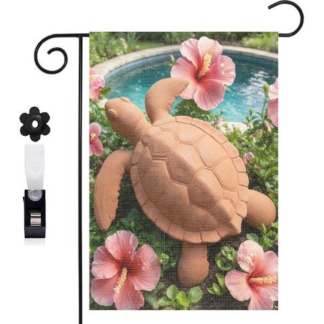 Drapeau de jardin bienvenue 30 x 45 cm motif tortue et mer calme toile double face extérieure (1/5)