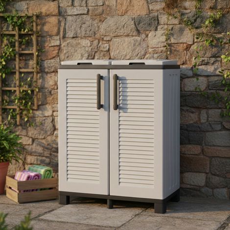 Dmora Armario de basura para exteriores o internos, puerta móvil 2 bolsas a 2 puertas, 100% Made in Italy, 68x37h90 cm, color gris claro, con embalaje reforzado (1/4)