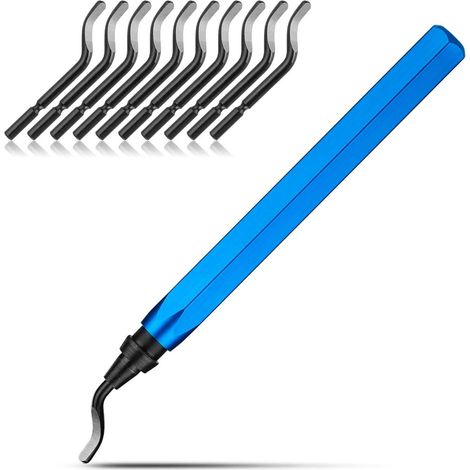 MIMOSON-Deburring Tool with Set of 10 Pcs 360 Degree Rotating Deburring Blades, Deburr Blades, Convenient Burr Remover Tool for Plastic, Aluminum, Copper and Steel (Blue) (1/5)