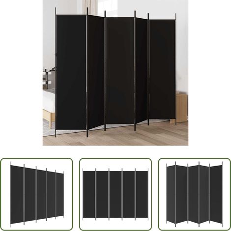 Raumteiler -  5-tlg. Paravent Schwarz 250x200 cm Stoff (1/5)