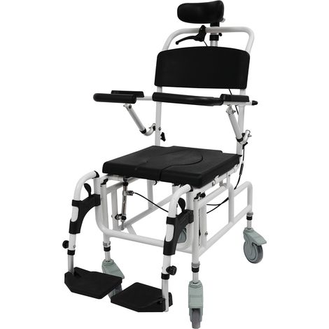 Chaise de douche à roulettes, fauteuil de douche adapté aux personnes âgées et aux personnes handicapées, chaise de douche mobile avec cuvette, pour salle de bain, 100 kg (1/5)