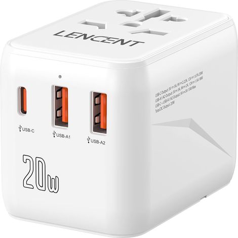 Adaptateur Voyage Prise Universelle Electrique International PD20W Charge Rapide Type C et USB QC 3,0 Chargeur Mondial pour Téléphone PC USA Canada Thaïlande UK AUS Blanc (1/5)