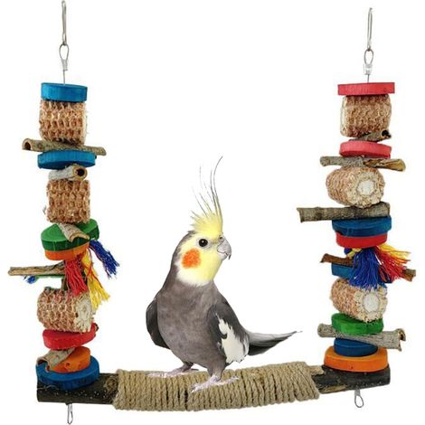 Balançoire en bois pour oiseaux - Jouet à mâcher pour perruches, perruches, calopsittes (Style-A)