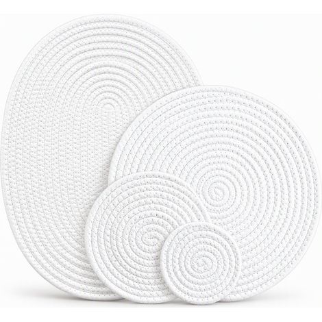 dessous-de-plat isolant blanc dim. 30.0 x 40.0 x 0.8 cm en coton