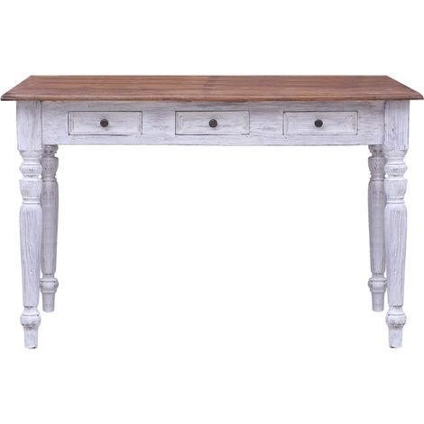 Maison Exclusive - Scrivania con Cassetti Bianca 117x57x75 cm Massello di Mogano