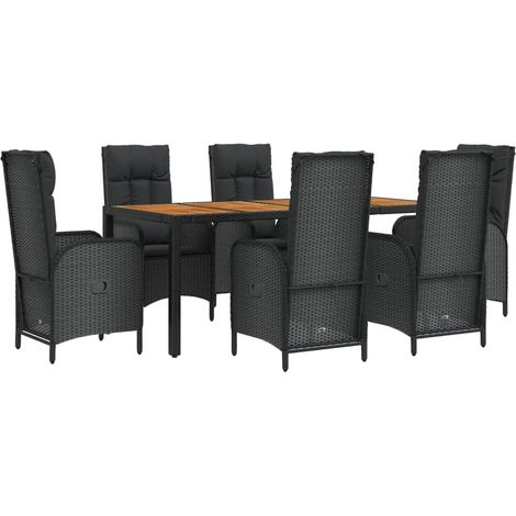 vidaXL Ensemble à manger de jardin coussins 7pcs Noir Résine tressée (1/5)