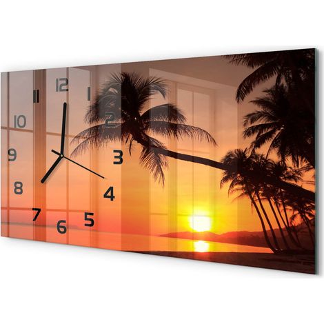 Horloge Murale Bureau 60x30 cm Verre Trempé Silencieuse Moderne Plage au coucher du soleil (1/5)