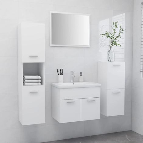 vidaXL Ensemble de meubles de salle de bain Blanc Bois d'ingénierie (1/5)