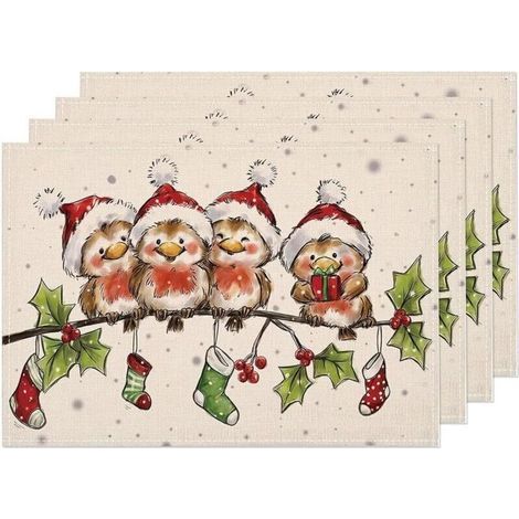Lot De 4 Set De Table Noel, Set Table Noel Lavable, 30 x 45 cm Sets De Table, AntidéRapant Tapis De Table pour La DéCoration De FêTe De NoëL (1/5)