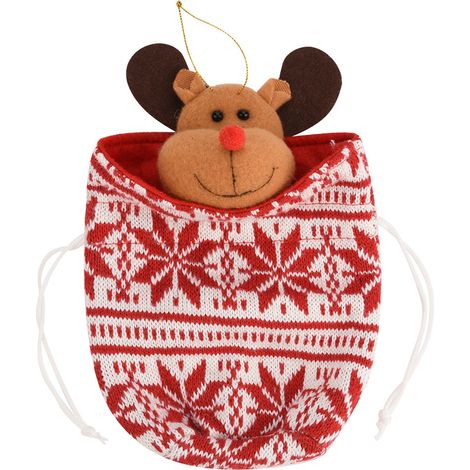 Sac Tricoté Noël En Forme De Pomme Avec Cordon - Décoration Festive Pour Bonbons Et Cadeaux - Usage Domestique Ou Fête - Lot De 1 (1/5)