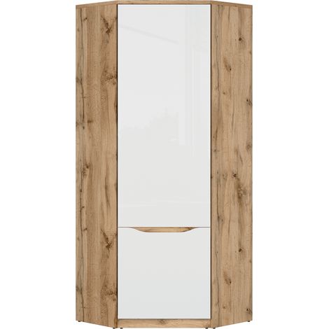 Schrank June mit 1 Tür, Weiß und Holzoptik, 198cm