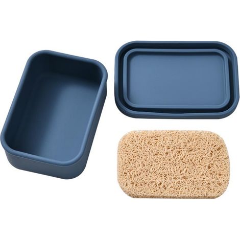 Portasapone da viaggio a prova di perdite con coperchio - Portasapone portatile in silicone, ideale per viaggi e attività all'aperto, colore blu. (1/5)