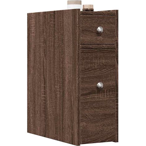 Badschrank Schmal mit Rollen Eichen-Optik Holzwerkstoff