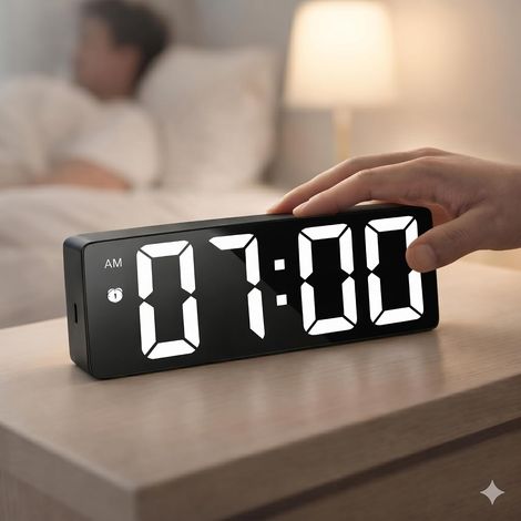 Réveil Numérique LED avec Température, Horloge à Commande Vocale pour Table et Bureau, 3 Niveaux de Luminosité, Réveil Matin à Piles ou Secteur USB, Design Moderne, Noir/Blanc (1/5)
