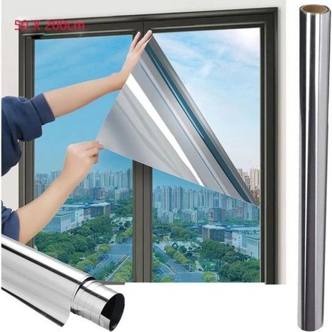 Film Fenetre Anti Chaleur Miroir, 99% Anti-UV Film Anti-Regard Protection Solaire Film Miroir Intimite Film ,Argent(50 x 200 cm)