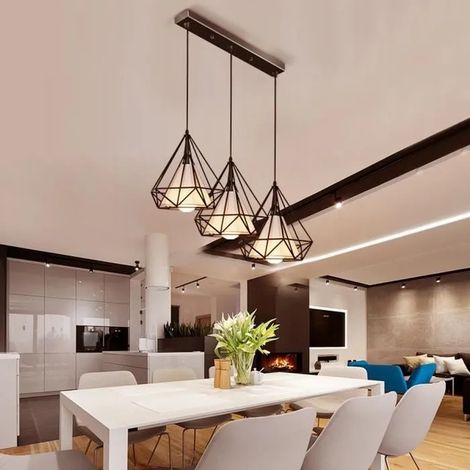 Lustre Suspension Cage Forme Diamant Ajustable Luminaire Contemporain 25cm Corde Salle à Manger,Bar (1/4)