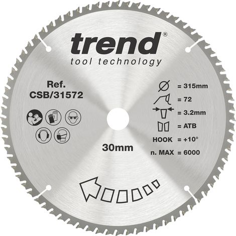 Lame de scie circulaire bois TCT, 315 mm, 72 dents, alésage 30 mm (1/5)