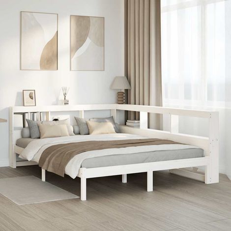 Bookcase Bed without Mattress White 135x190 cm Solid Wood Pine vidaXL (1/5)