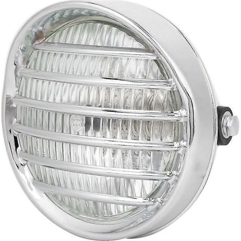 Phare halogène vintage pour moto, haute luminosité, boîtier galvanisé transparent, grille de calandre.