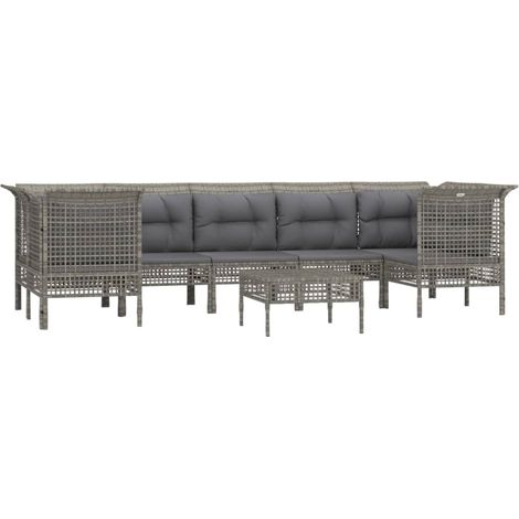 Mobili da giardino mobili da esterno Set di mobili da 8 pezzi con cuscini grigi in resina intrecciata 020017629