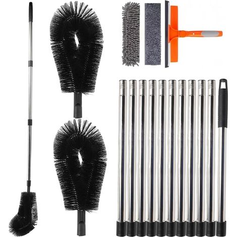 Outils de nettoyage de gouttière, brosse de nettoyage de gouttière de 4,3 m de long avec 2 têtes de brosse, 11 poteaux, 1 raclette de fenêtre, brosse télescopique réglable pour enlever les débris de (1/5)