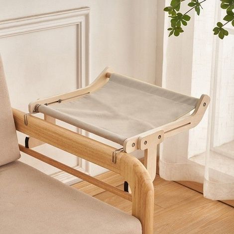 Hamac Suspendu pour Chat en Bois-Lit pour Chat à Accrocher sur Fenêtre,Chaise ou Rebords,Design Confortable et Élégant-Gris (1/5)