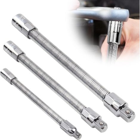Lot de 3 rallonges de clé à douille flexible 1/2, 3/8, 1/4" - Embout d'extension hexagonal, arbre flexible pour perceuse - Outils rotatifs (1/5)